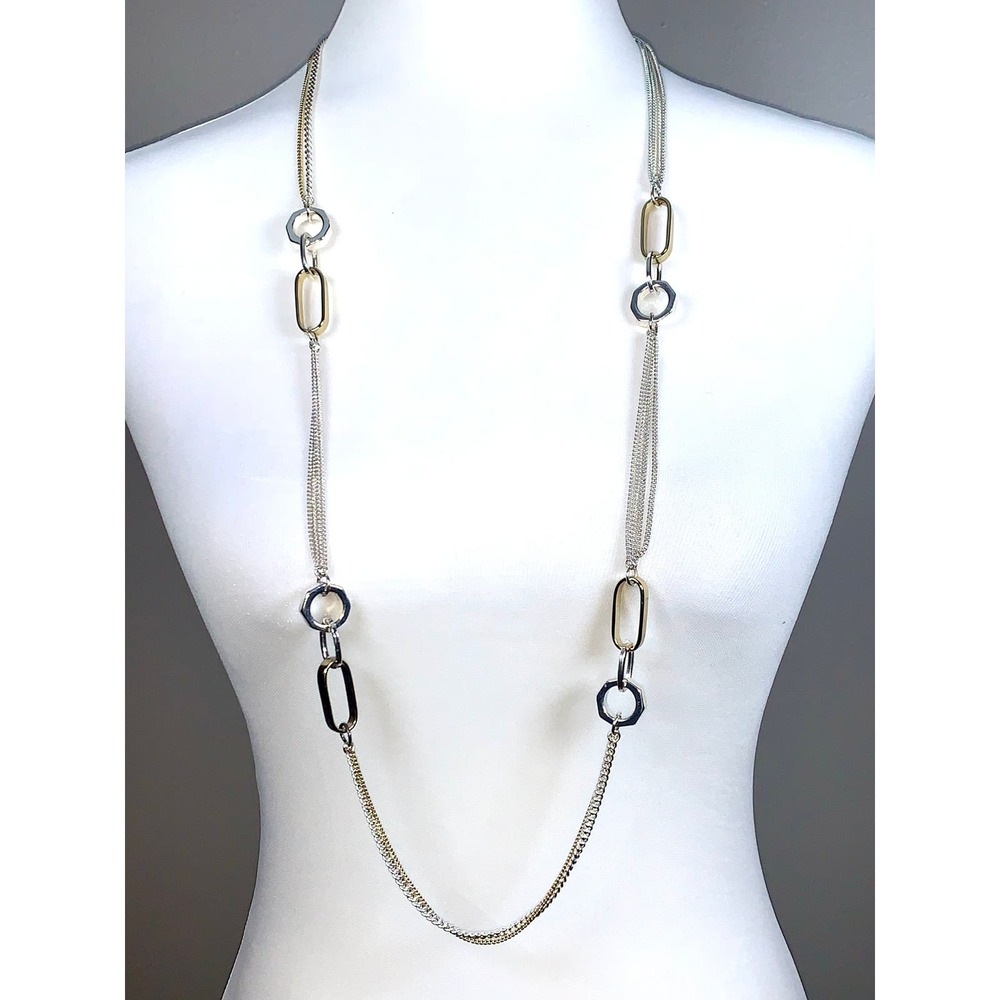 Kenneth Cole New York Silver & Gold Tone Interlocking Rings Necklace EUC - Picture 7 of 9